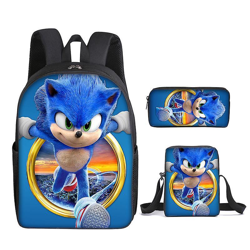 Jxlgv SONIC Sonic Schoolbag Three-Piece Set - Anime Cartoon Backpack, Shoulder Bag, and Pencil Case | Vibrant and Durable Set for Sonic FansJXLGV Y...