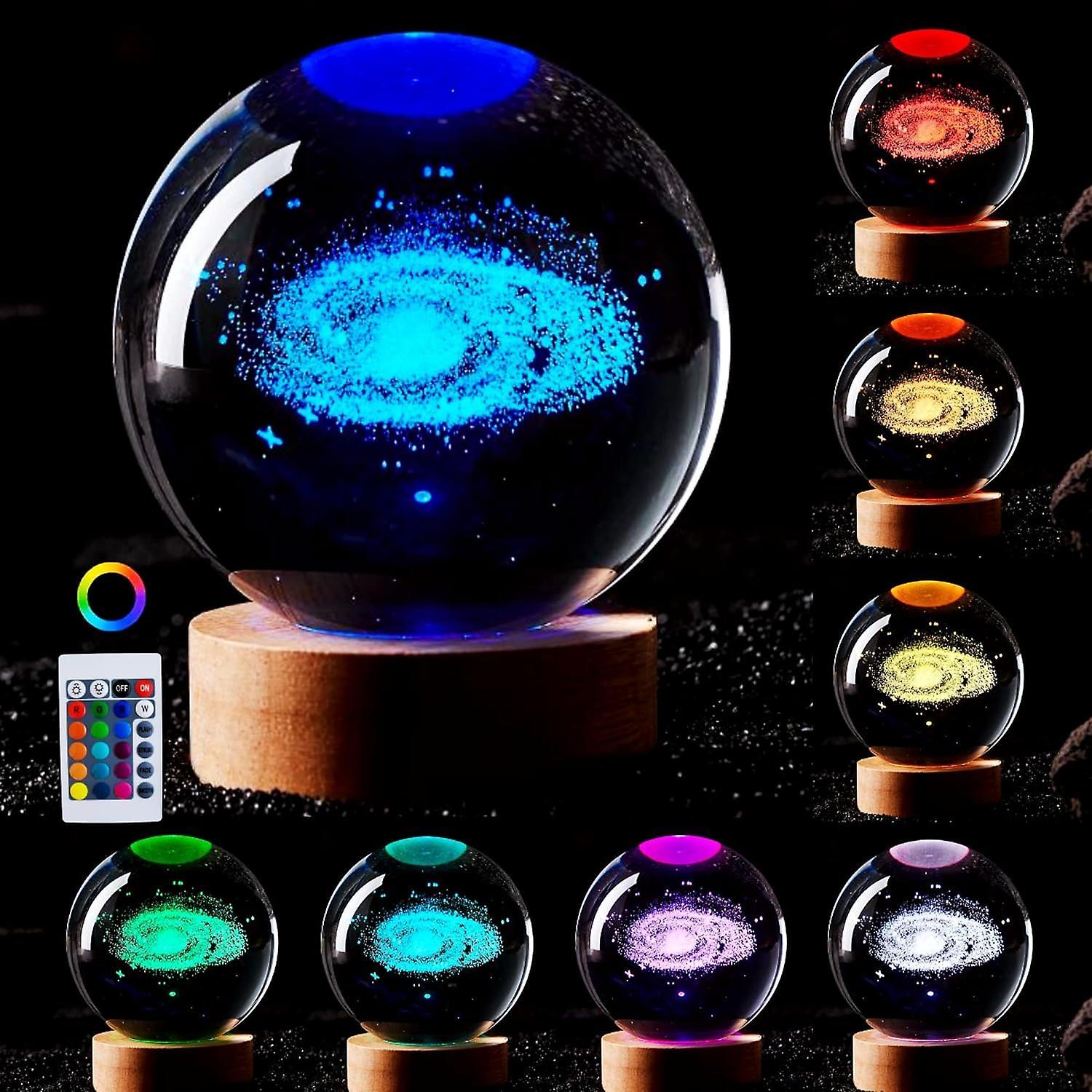 Heytea 3d Solar System Crystal Ball Lamp,3.15 Inch K9 Crystal Ball Night Light With Wooden Base,7 Colors Changing With Remote Contro