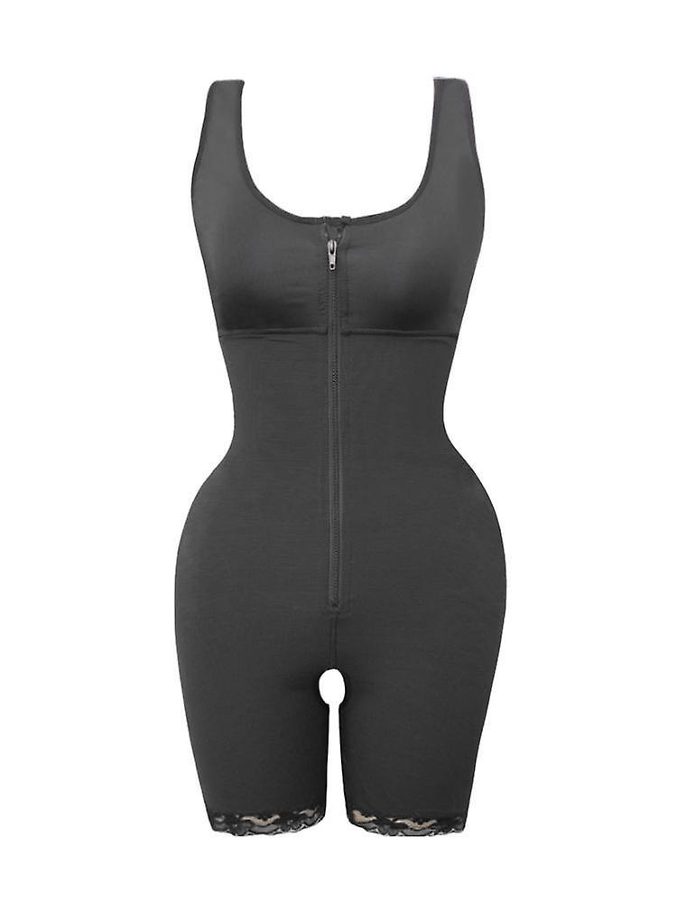 GreenZech Front zipper control tummy shaping hips bodysuit Black 14