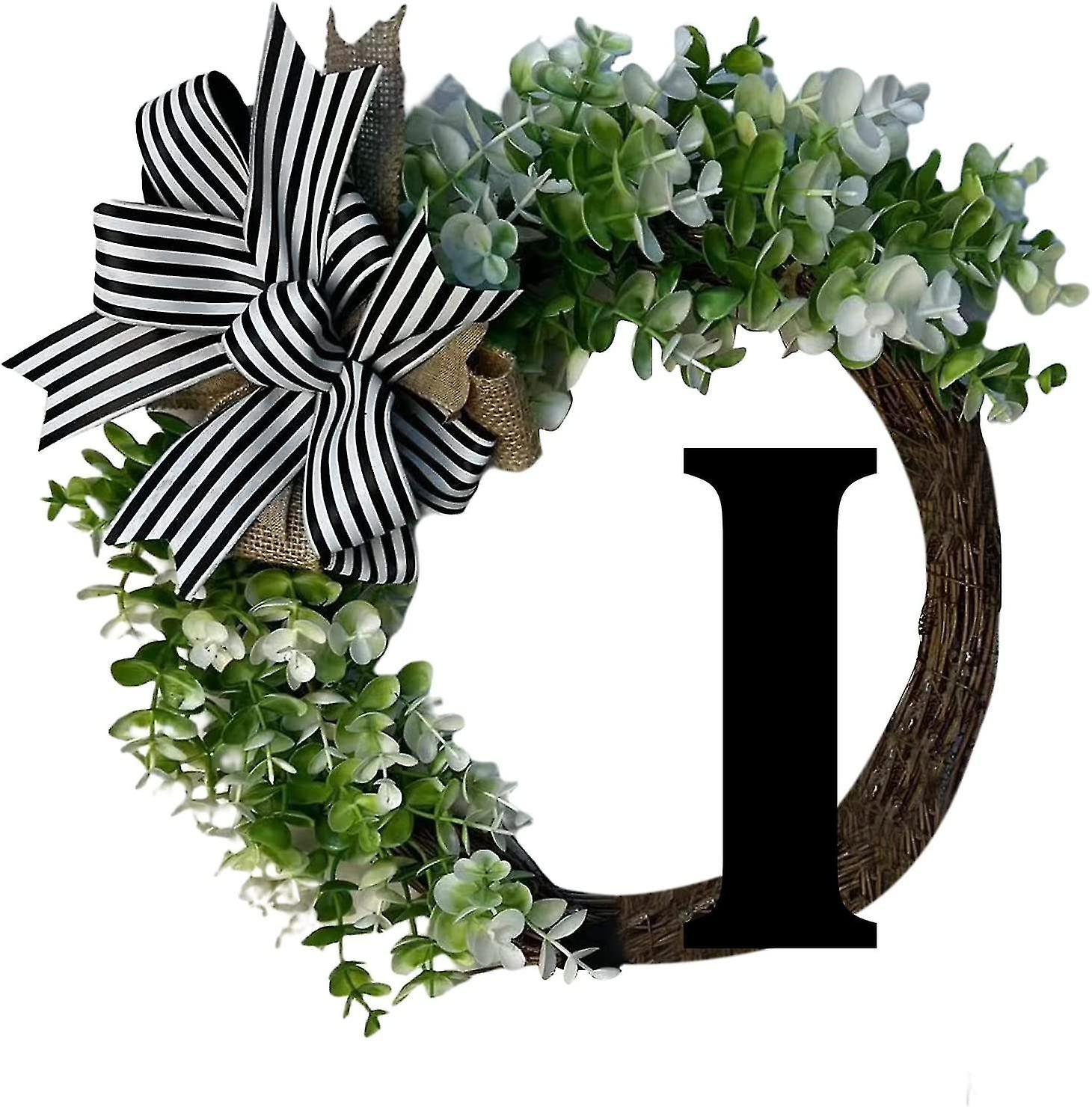 Tianzun Unique Last Name Year Round Front Door Wreath With Bow, Welcome Sign Garland Creative 26 Letter Farmhouse Wreath Letter i