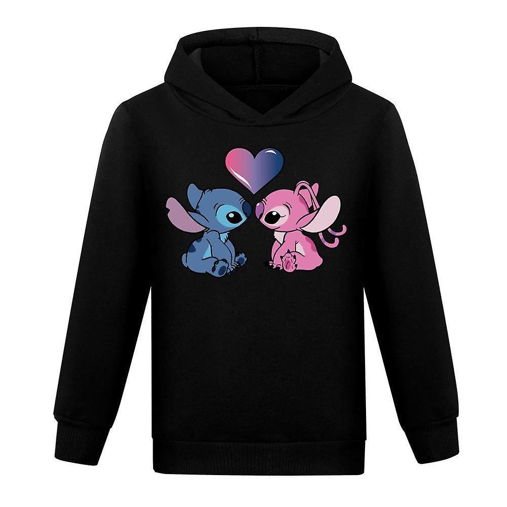 Waytogo Kids Children Lilo And Stitch Hoodies Tops Boys Girls Unisex Long Sleeve Casual Jumper Hooded Pullover Sweatshirt Xmas Gifts Black 11-12 Years