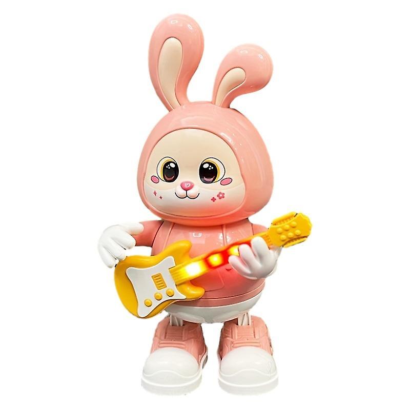 Wfuo Childrens Electric Singing And Dancing Robot Light Music Cute Rabbit Guitarist Baby Childrens Toy pink