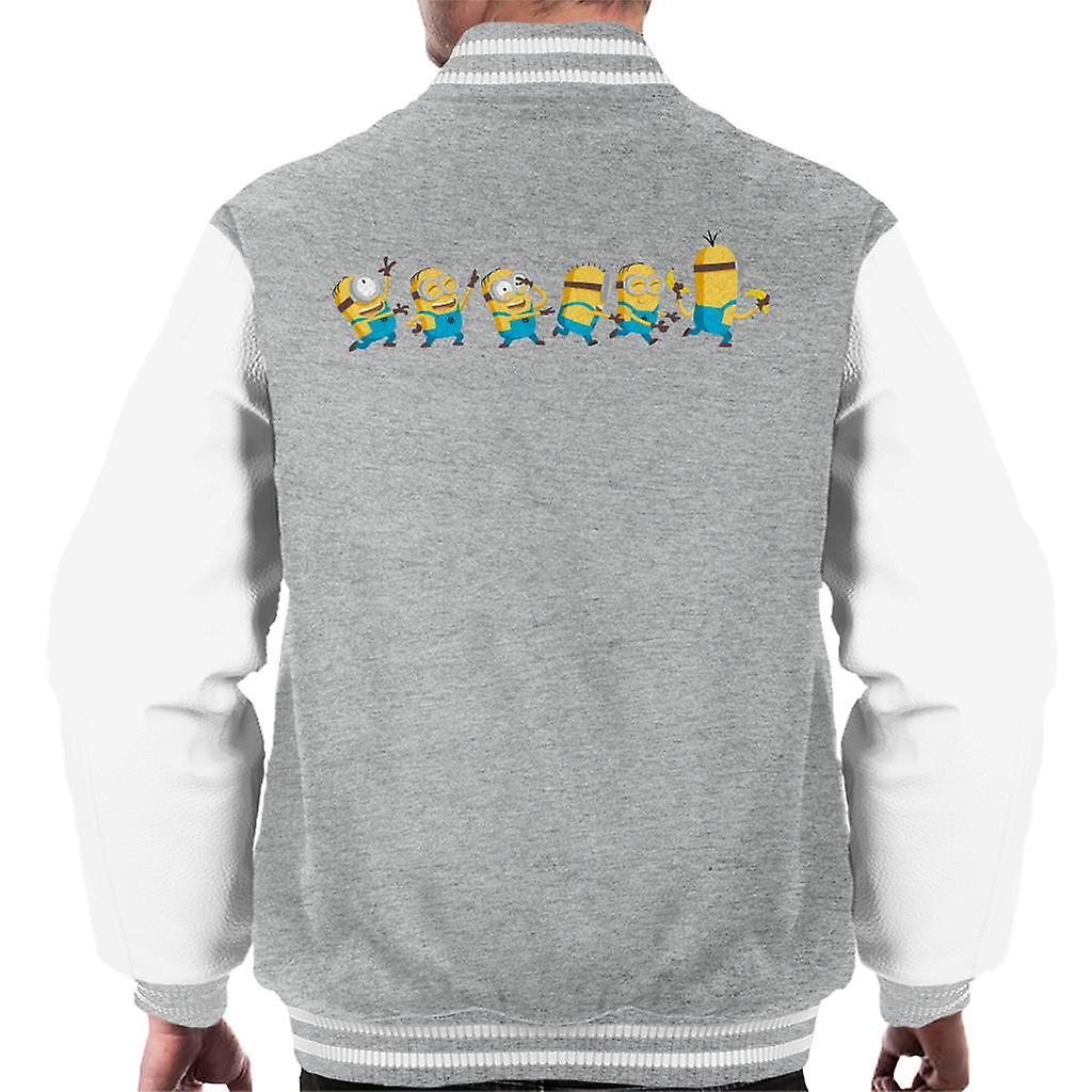 Despicable Me Minions Celebration Line Men's Varsity Jacket Heather Grey/White Large