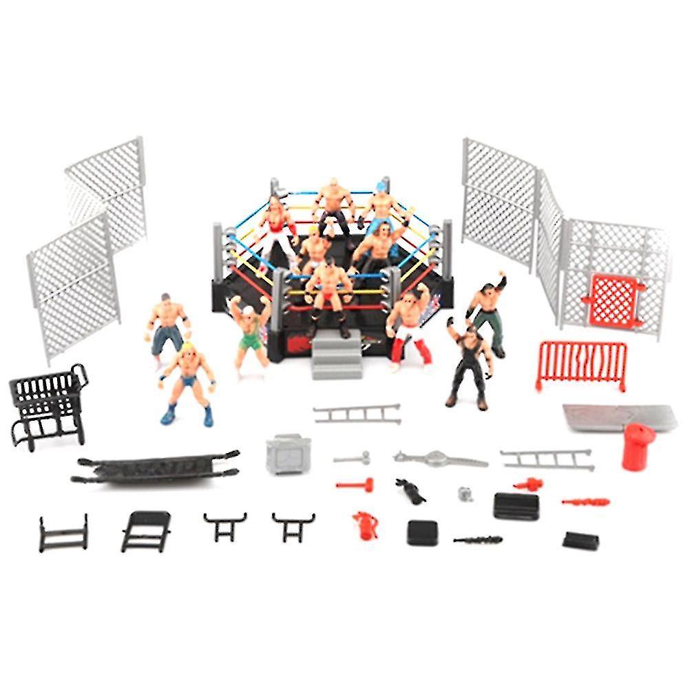 32 Pcs Mini Wrestling Playset With Mini Action Figures And Accessories Kids Toy With Realistic Wrestlers Gift For Fans Banmo