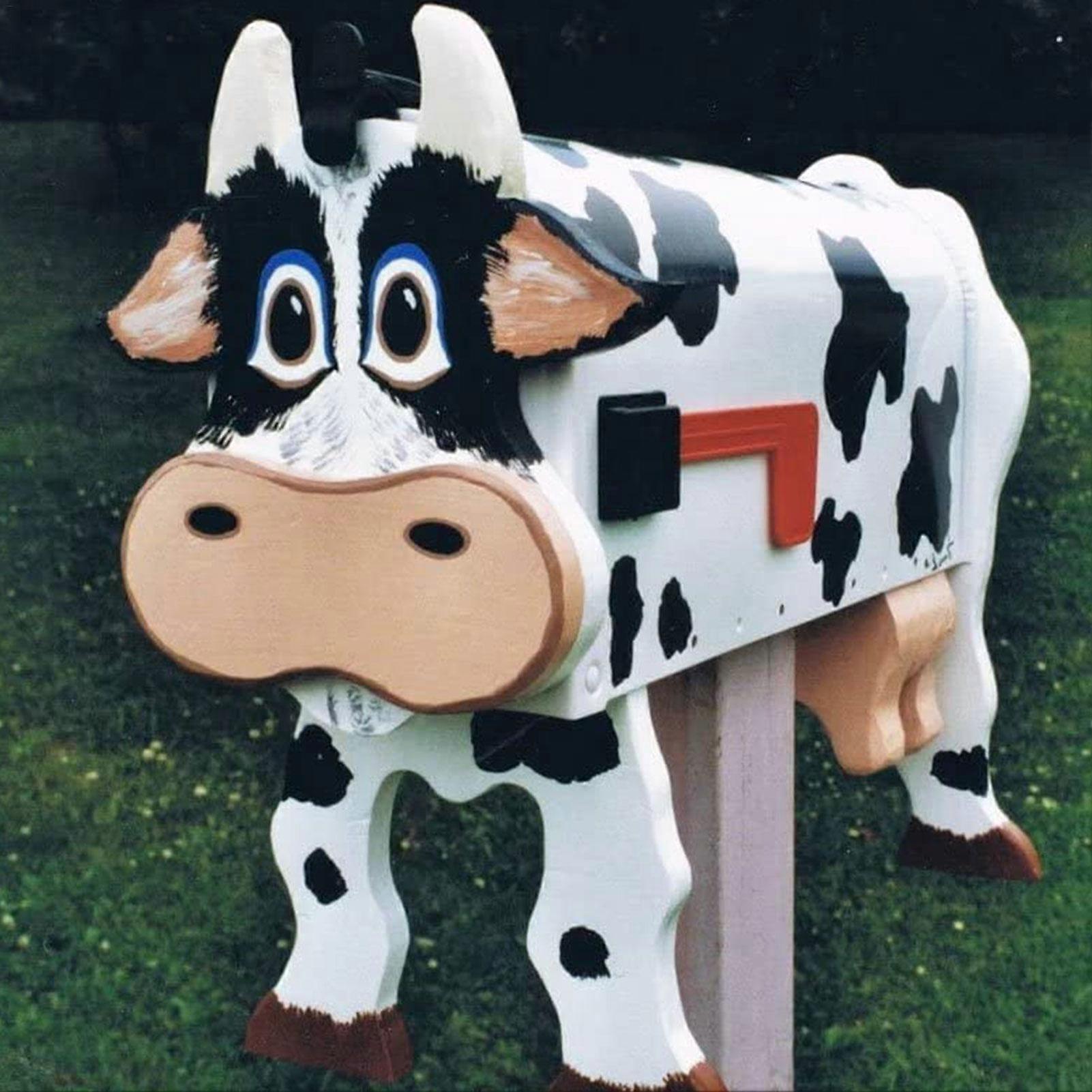 Unbrand Cow Mailbox | Funny Mailbox | Handmade Custom Metal Cow Mailbox, Farm Animal Mailboxes for Cow Farm and Outside Garden Decor