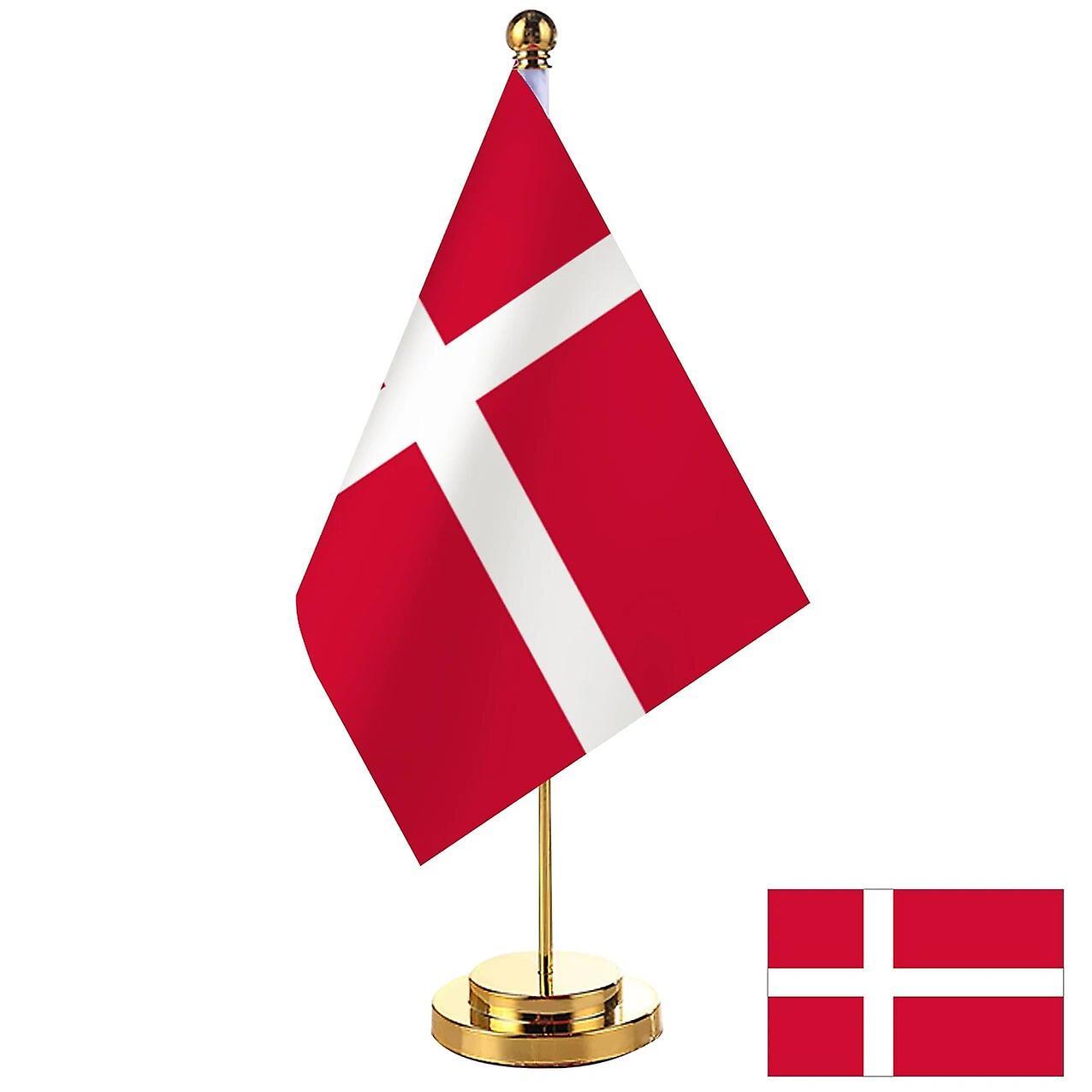 Scitoo 14x21cm Mini Flag Of Denmark Banner Meeting Boardroom Table Desk Stand Stainless Steel Pole The Danish Flag National Design Denmark Gold Color