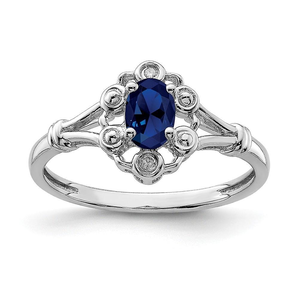 JewelryWeb 925 Sterling Silver Polished Open back Created Sapphire and Diamond Ring Measures 2mm Wide Jewelry Gifts for Women - Rin 7