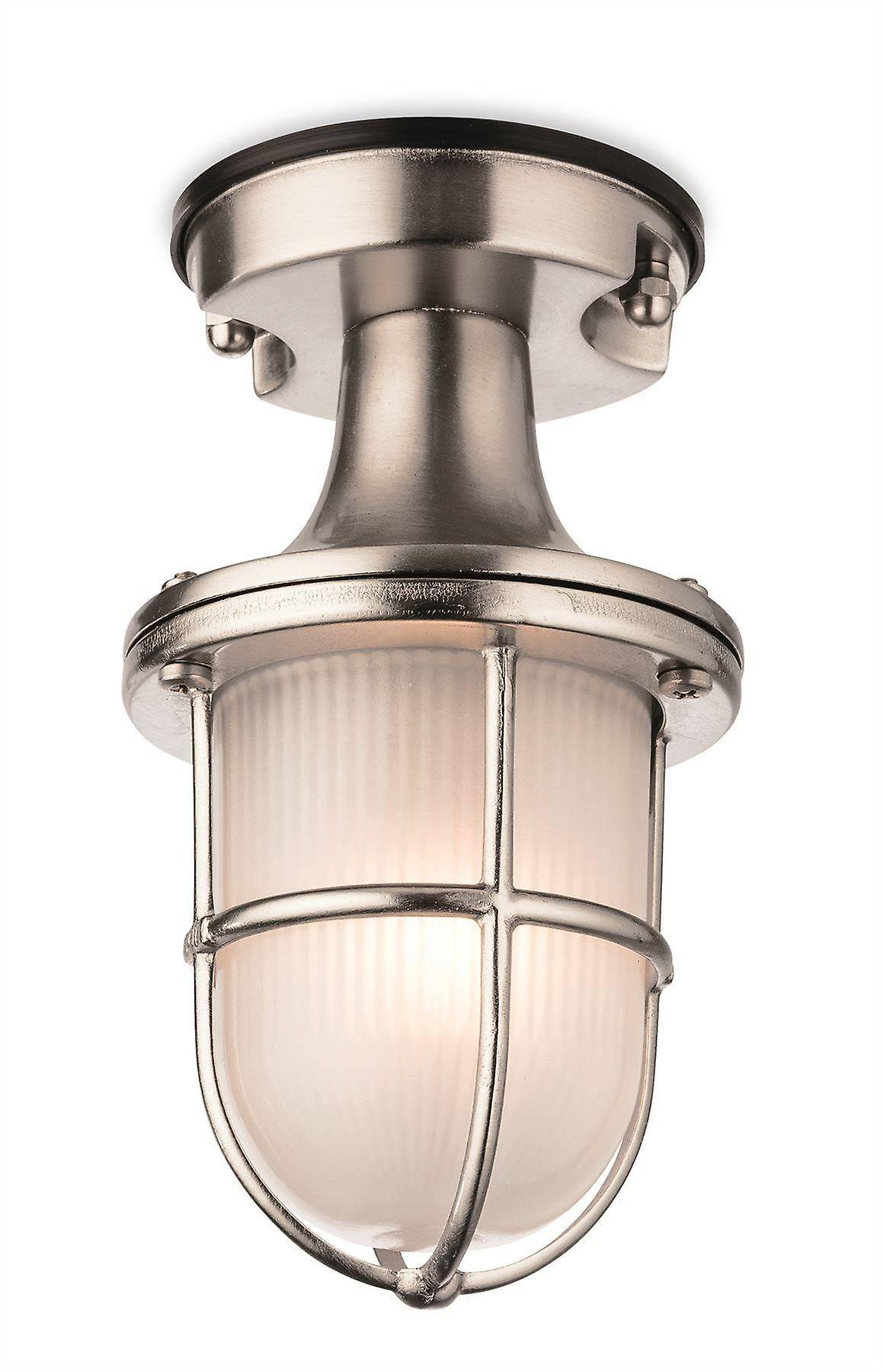 Firstlight Lighting Nautic 1 Light Outdoor Flush Light Nickel With Frosted Glass IP54, E27