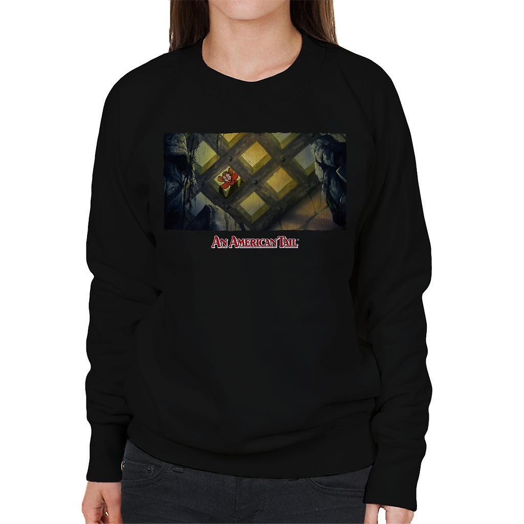 An American Tail Fieval Looking Down Distressed Women's Sweatshirt Black X-Large