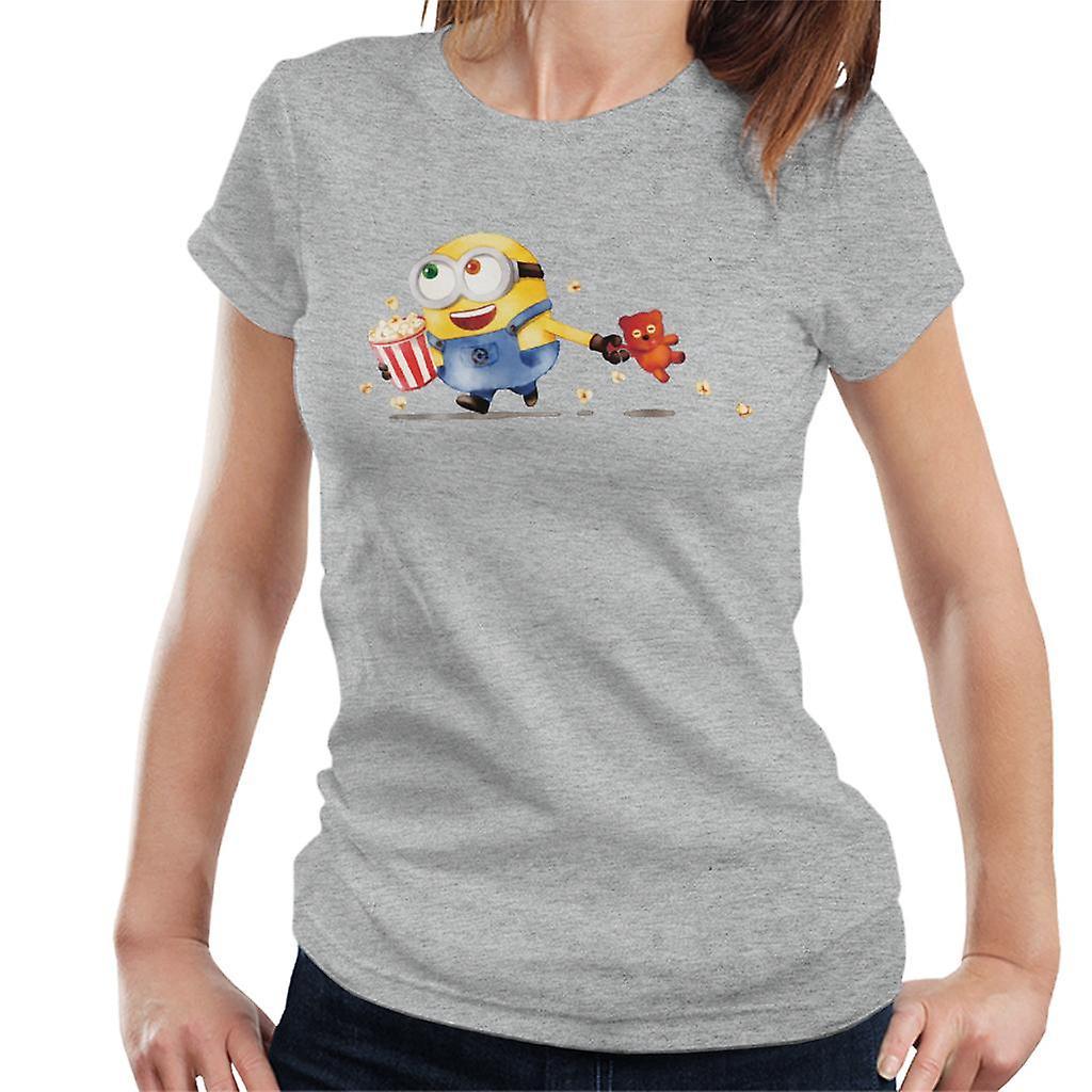 Despicable Me Bob The Minion Teddy Bear Popcorn Women's T-Shirt Heather Grey Medium