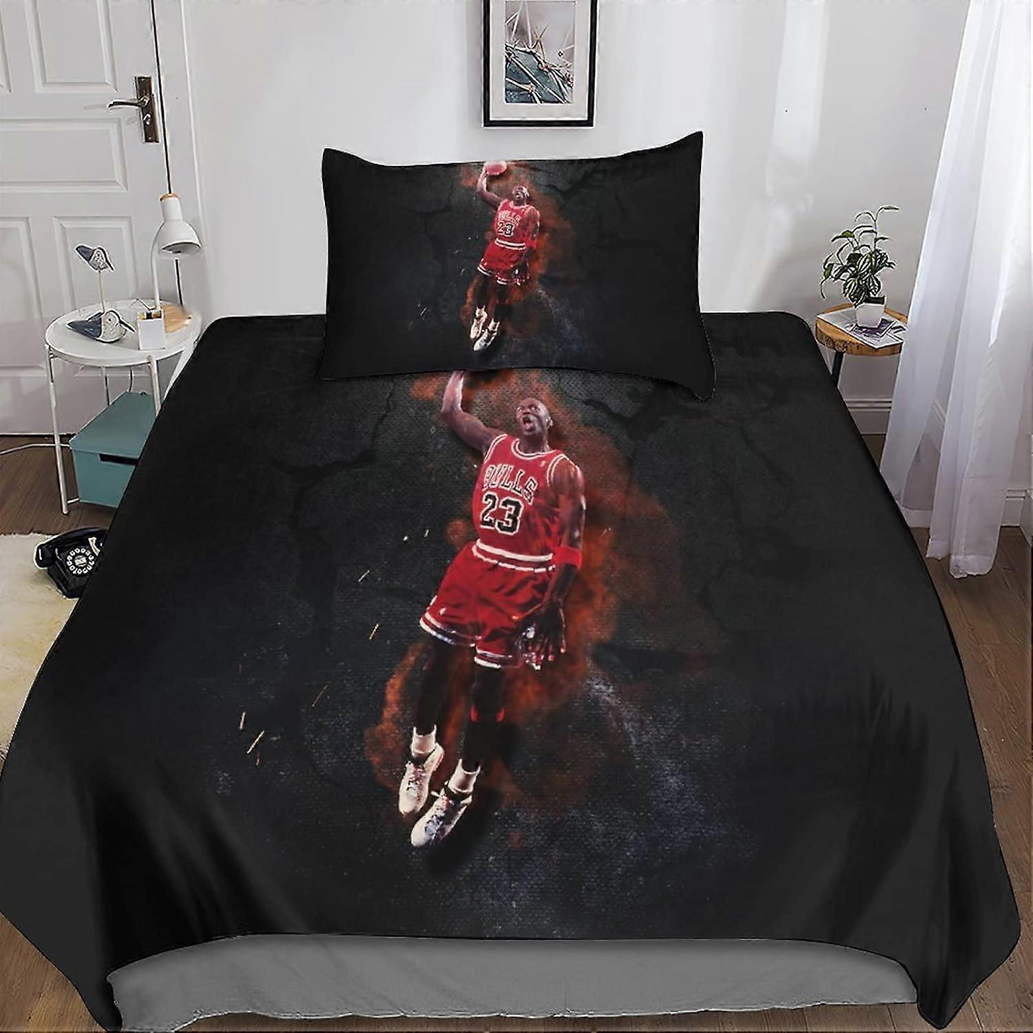 Kerota Michael Jordan 3D Bedding Set, 2 Pcs NBA Bedding Set Microfiber Duvet Cover & Pillowcases with Zipper Closure for Single or Double Bed Singl...