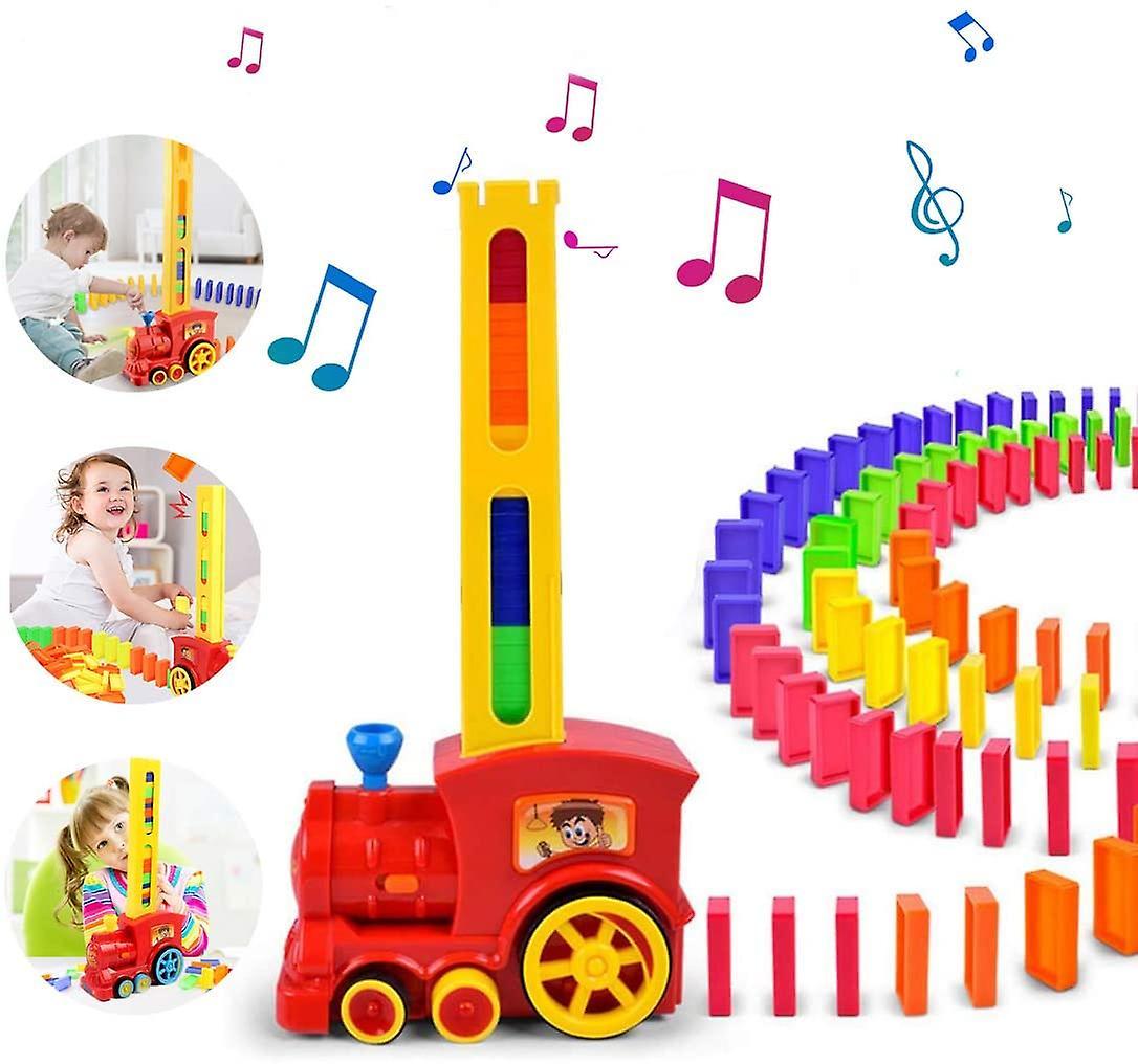 Dhrs Domino Train Toy Set, Dominoes Rally Electric Train With Lights And Sounds, Educational And Building Blocks Stacking Toys For Kids