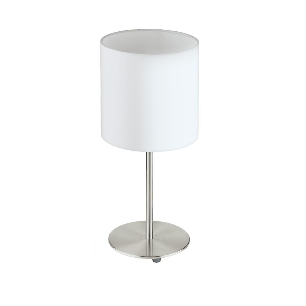 Eglo Lighting Pasteri 1 Light Table Lamp Satin Nickel with White Fabric Shade, E27