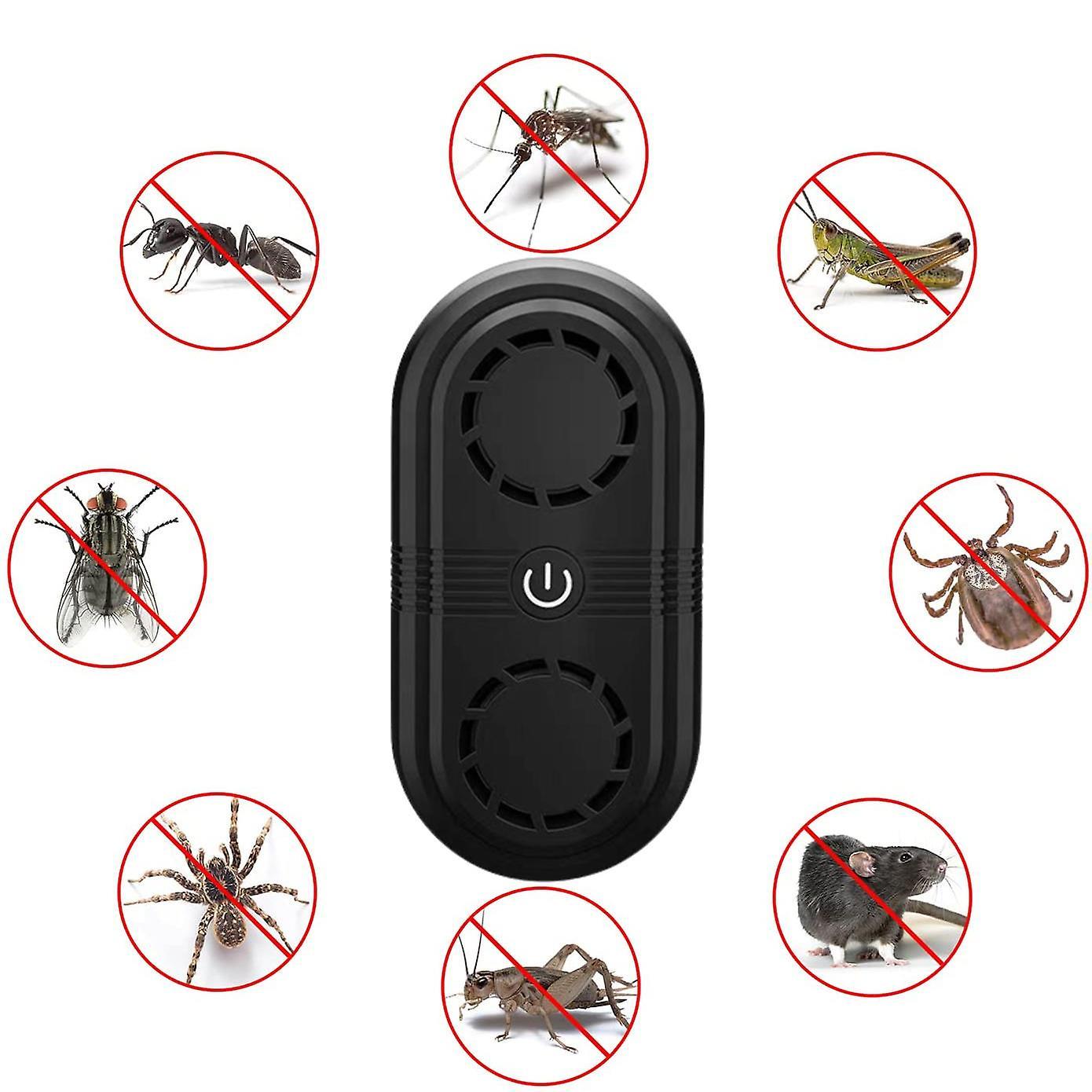 Double Buzzer Ultrasonic Pest Repeller Mouse Squirrel Repellent Indoor Insects Repellent Repel Rodents Rats Roaches Black BG307 EU Plug