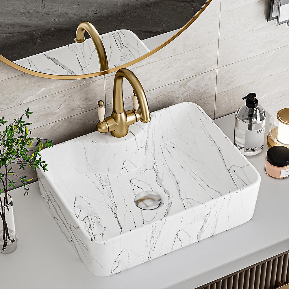 Living And Home Bathroom Sink Rectangular Marble Vessle Sink Modern White Ceramic Bathroom Basin Sink