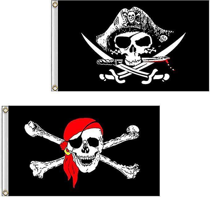 Serh Pirate Flag For Outdoor And Pirate Parties(2pcs, Black+red)