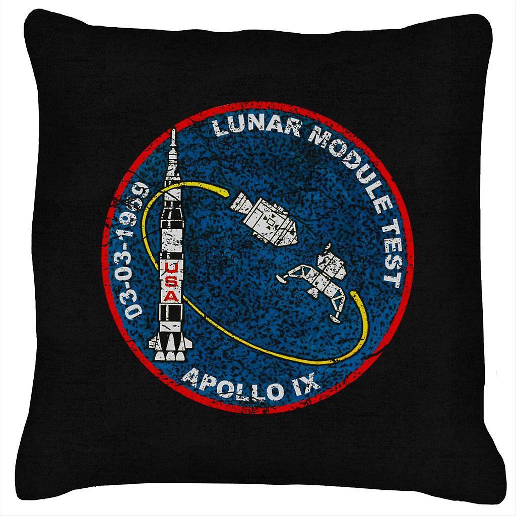 NASA Apollo 9 Mission Badge Distressed Cushion Black 40 x 40cm