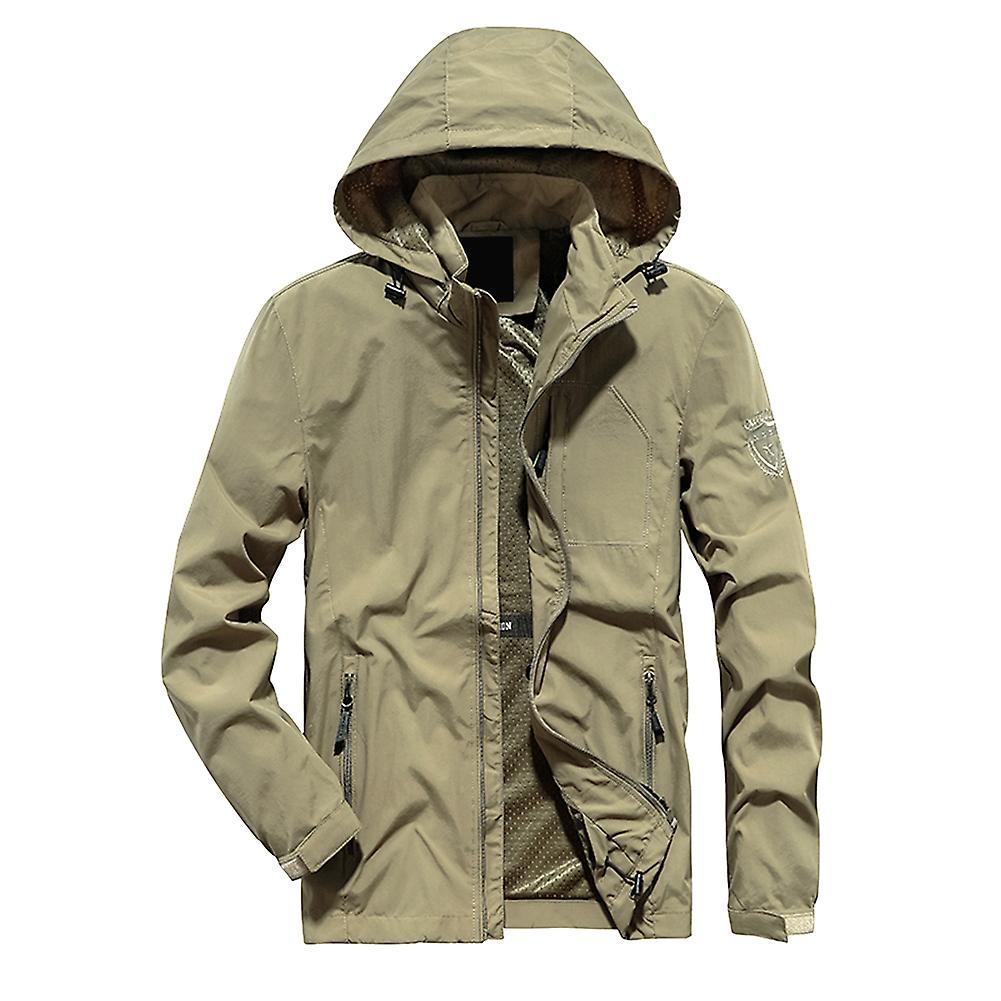 Allthemen Mens Outdoor Hooded Zipper Windproof Lightweight Sports Jacket Khaki S