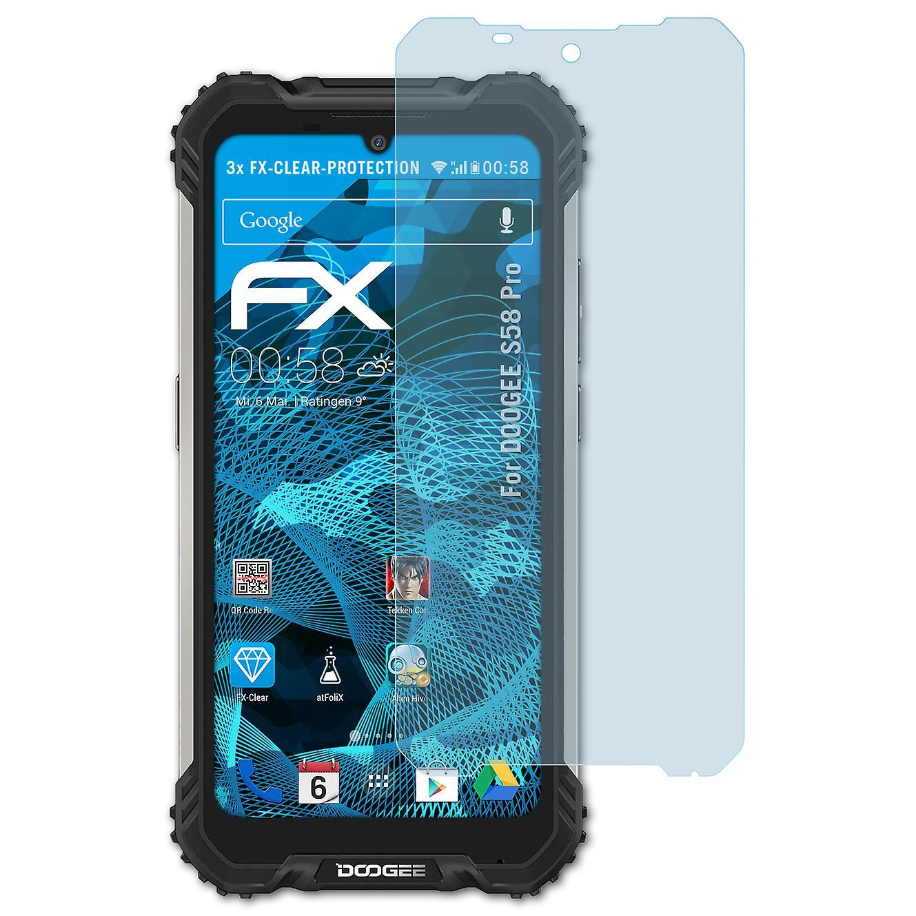 atFoliX 3x protective film compatible with Doogee S58 Pro screen protector clear 01 FX-CLEAR