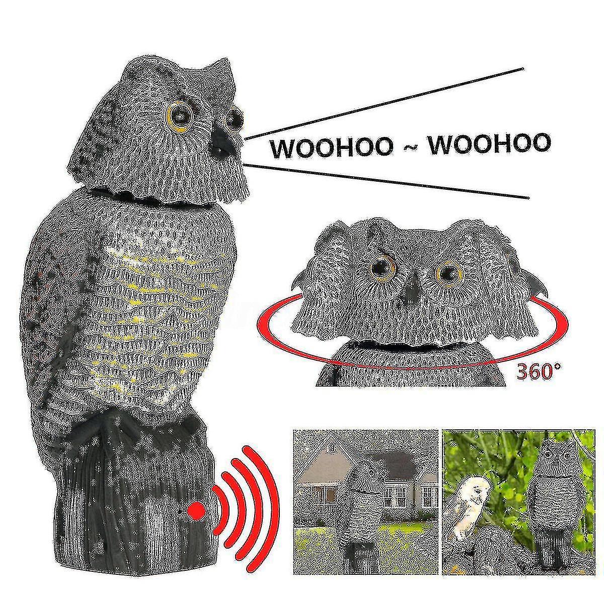 Winov Plastic Owl Scarecrow With Rotating Head And Sound - Realistic Bird Deterrent