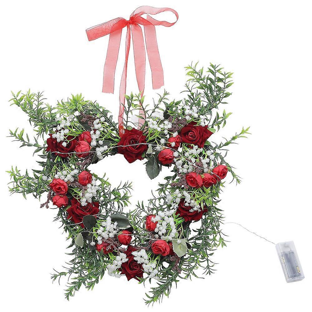 Living And Home LED Heart-Shaped Red Rose Wreath with Ribbon