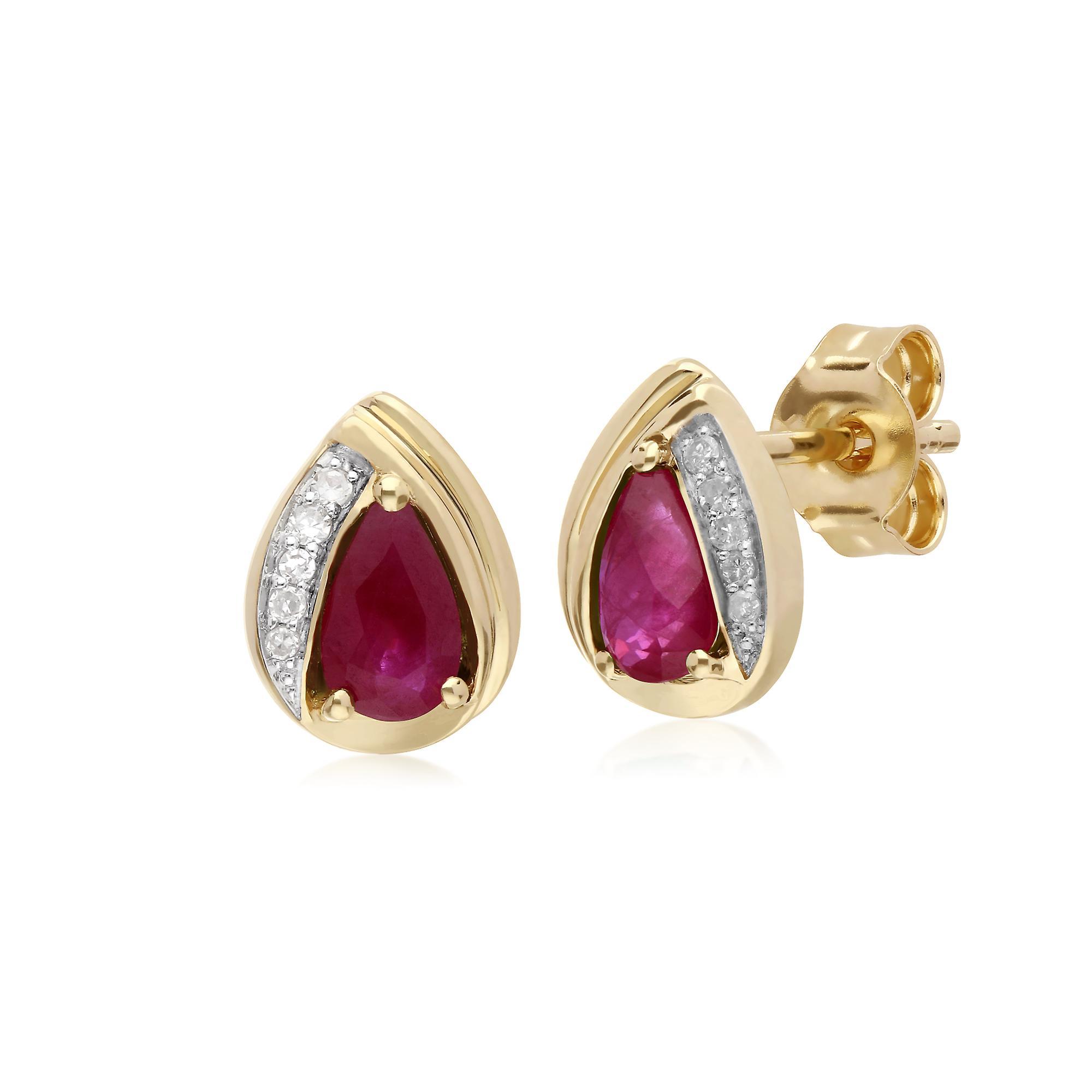 Gemondo Classic Pear Ruby & Diamond Tear Drop Stud Earrings in 9ct Yellow Gold 135E1575019 Red One Size