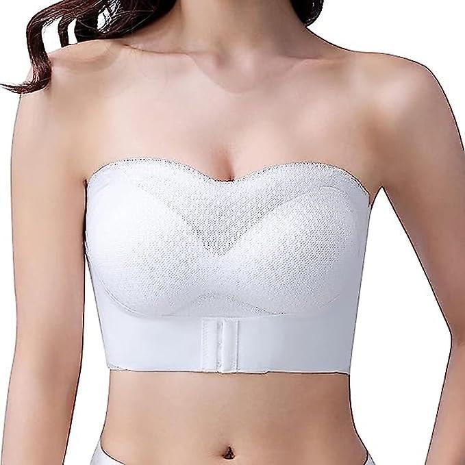 Aiyuego Strapless Bras for Women Full Support Non-Slip Convertible Bandeau Bra  Women Push up Bandeau Bra White M