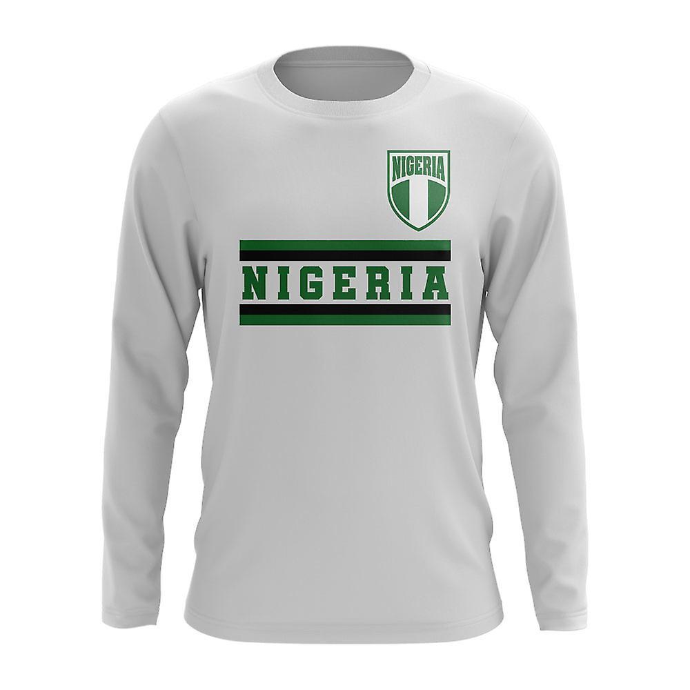 UKSoccerShop Nigeria Core Football Country Long Sleeve T-Shirt (White) Womens XS (Size 8 - 30 inch Chest)