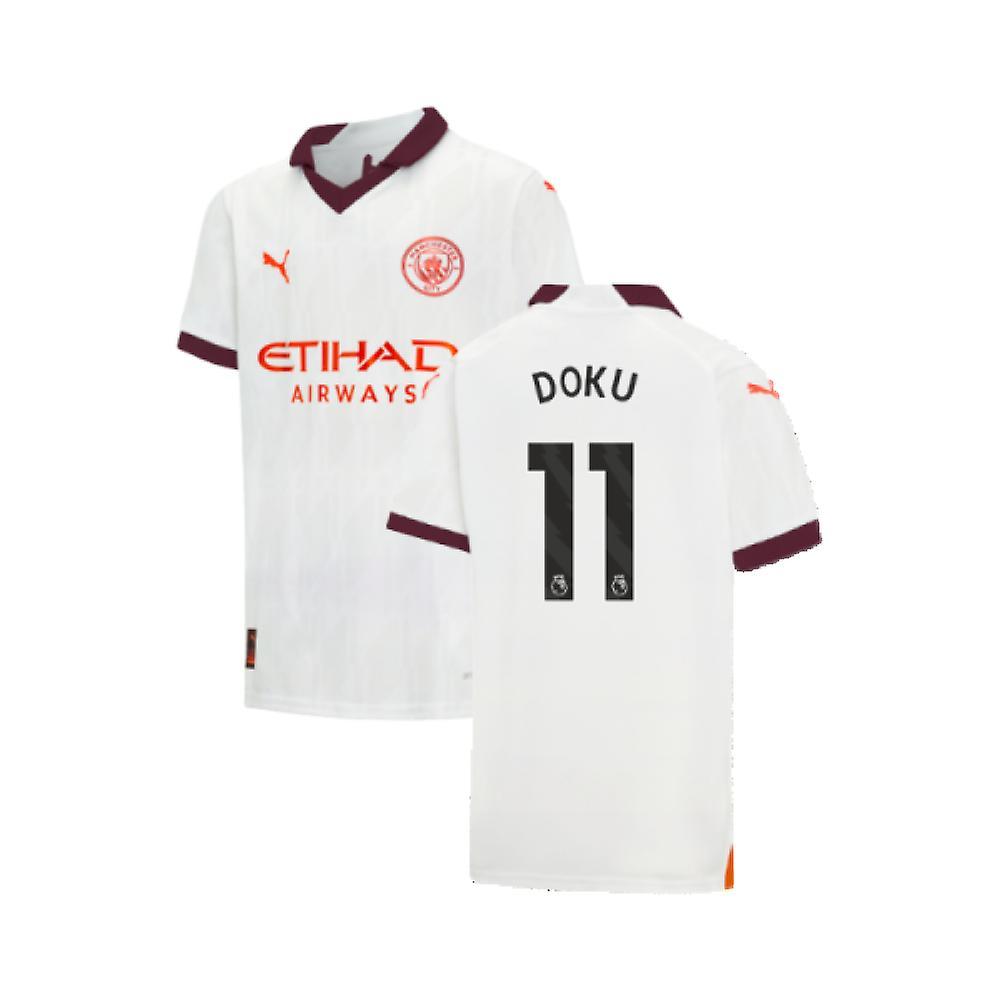 Puma 2023-2024 Man City Away Shirt (Kids) (Doku 11) White 11/12 Years - 30-32 inch Chest