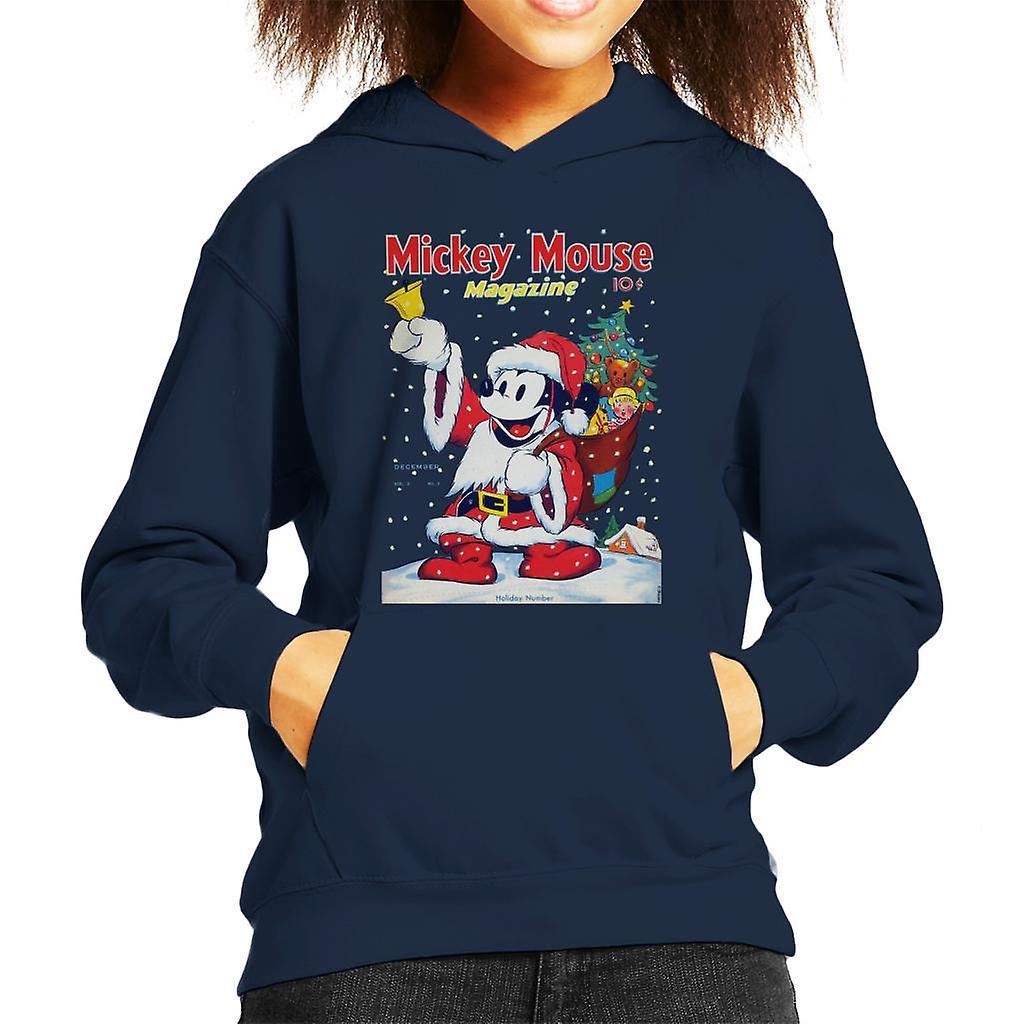 Disney Christmas Mickey Mouse Ringing Bell Kid's Hooded Sweatshirt Navy Blue Medium (7-8 yrs)