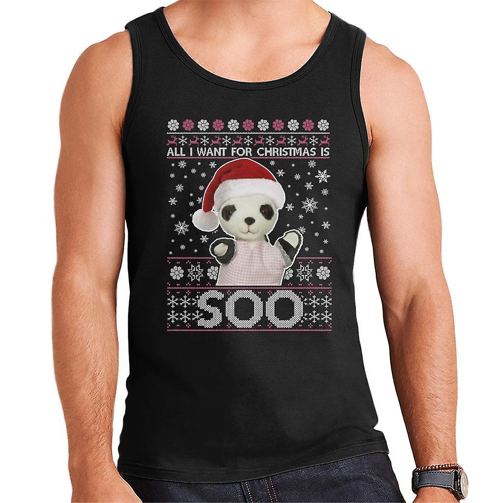 Sooty Christmas Festive Hat All I Want For Christmas Is Soo Men's Vest Black XX-Large