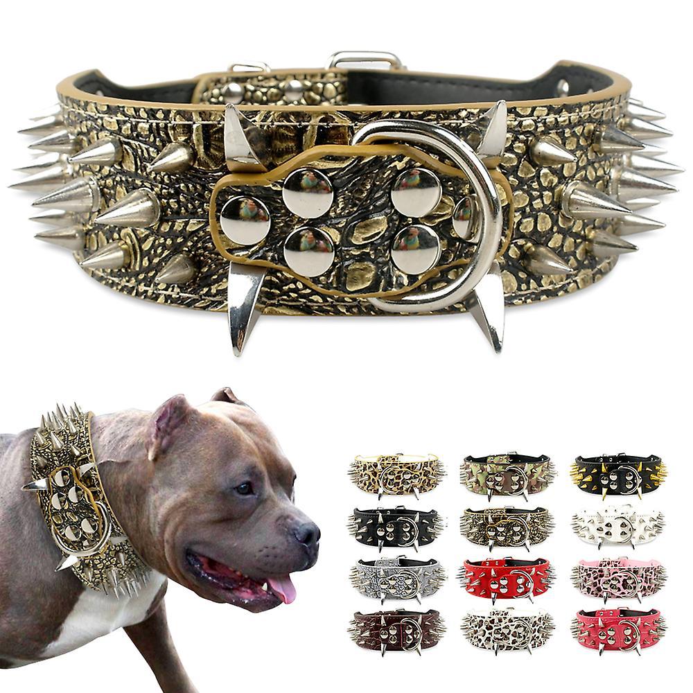 Didog 5cm Wide Cool Sharp Spiked Studded Leather Dog Collars for Pitbull Mastiff Golden Brown XL:Neck for 21-24"