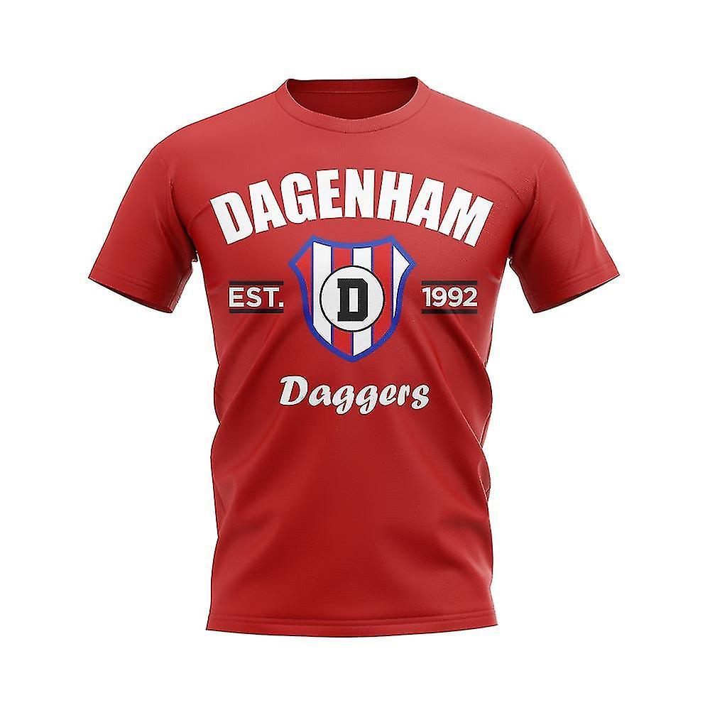 UKSoccerShop Dagenham Established Football T-Shirt (Red) MB (7-8 Years)