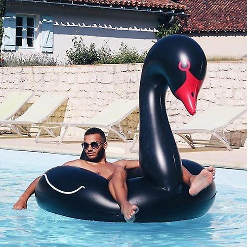 Funspace Swan Shaped Inflatable Floating Swimming Safety Pool Ring Black Inflated 120cm