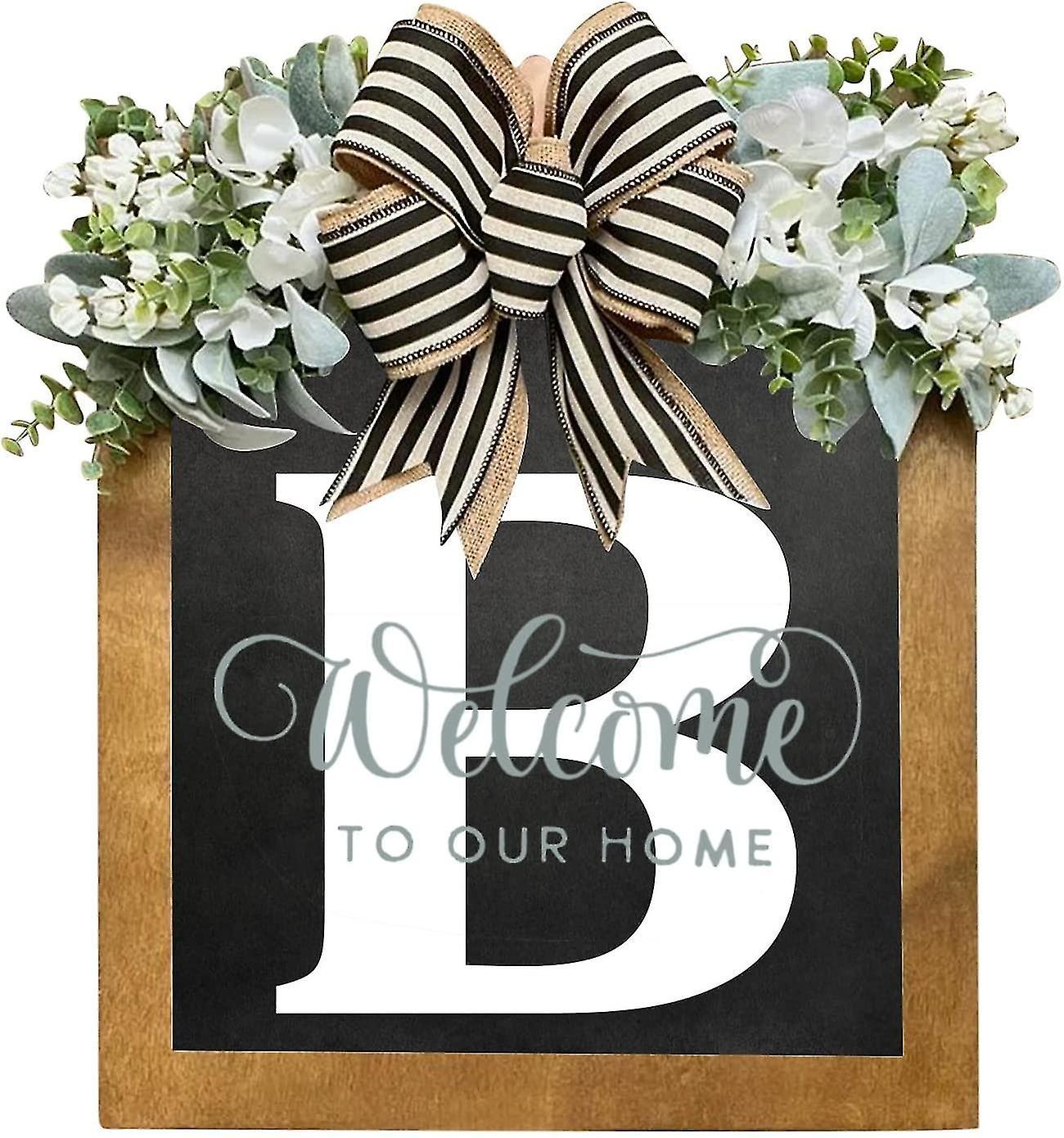 Tianzun Unique Last Name Year Round Front Door Wreath With Bow, 16" Welcome Sign Garland Creative 26 Letter Farmhouse Wreath B