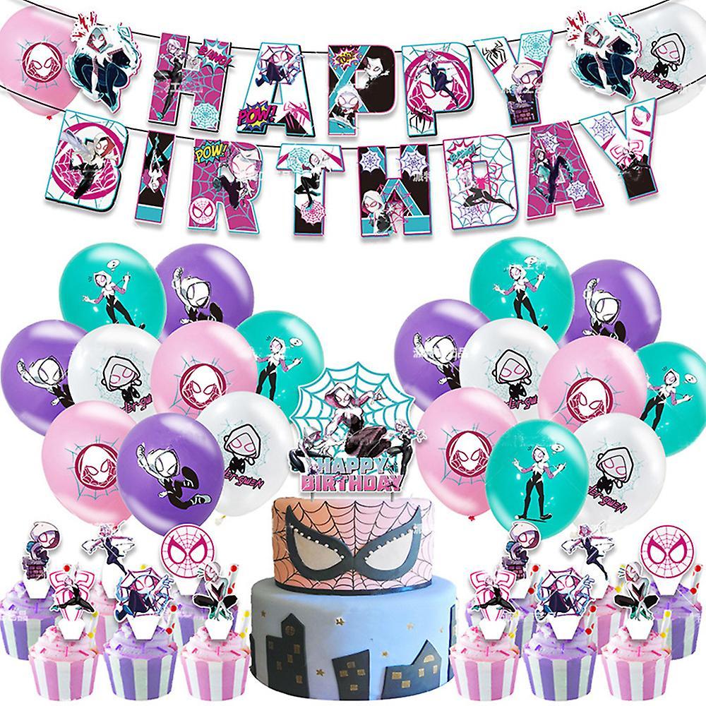 Mylight Spider Gwen Theme Birthday Party Supplies Decorations Cake Topper Cupcake Toppers Latex Balloons Banner Set