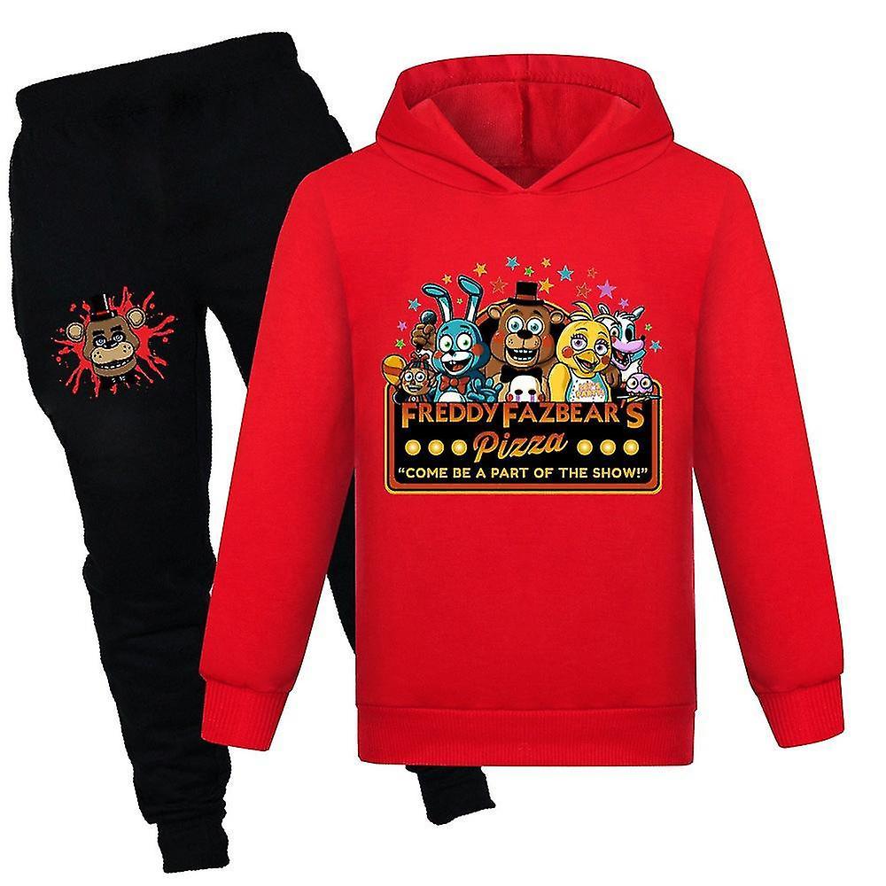 Jxlgv Kids Five Nights At Freddy's Tracksuit Set Long Sleeve Hoodie Hooded Sweatshirt Tops Jogger Sweatpants Fnaf Outfit Red 9-10 Years