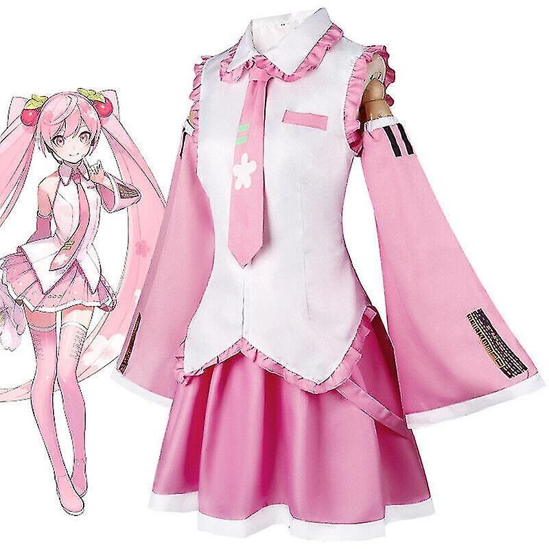 NICEMOON Cosplay Anime Pink Hatsune Miku Maid Costume Outfit Wig Women's Fancy Dress L