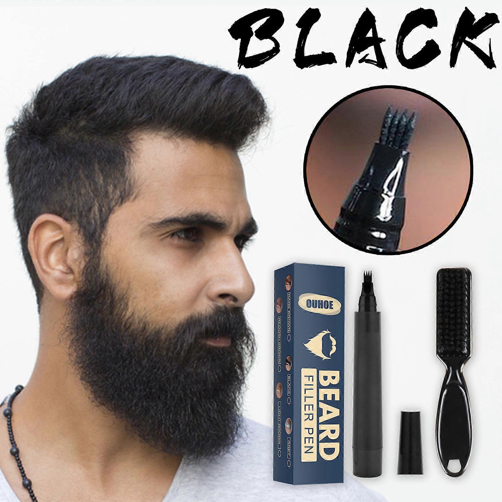 Unbrand Beard Pencil Filler for Men, 4-Tip Beard Color Filler Pen With Beard Grooming Brush Kit Male Mustache Repair Shaping Beard Enhance Pen black