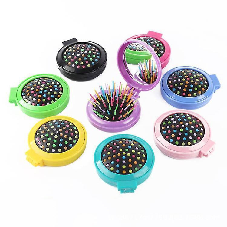 Piao 7 Pcs Round Travel Hair Brush With Mirror Folding Pocket Hair Brush Mini Hair Comb With Makeup Mirror For Travel green