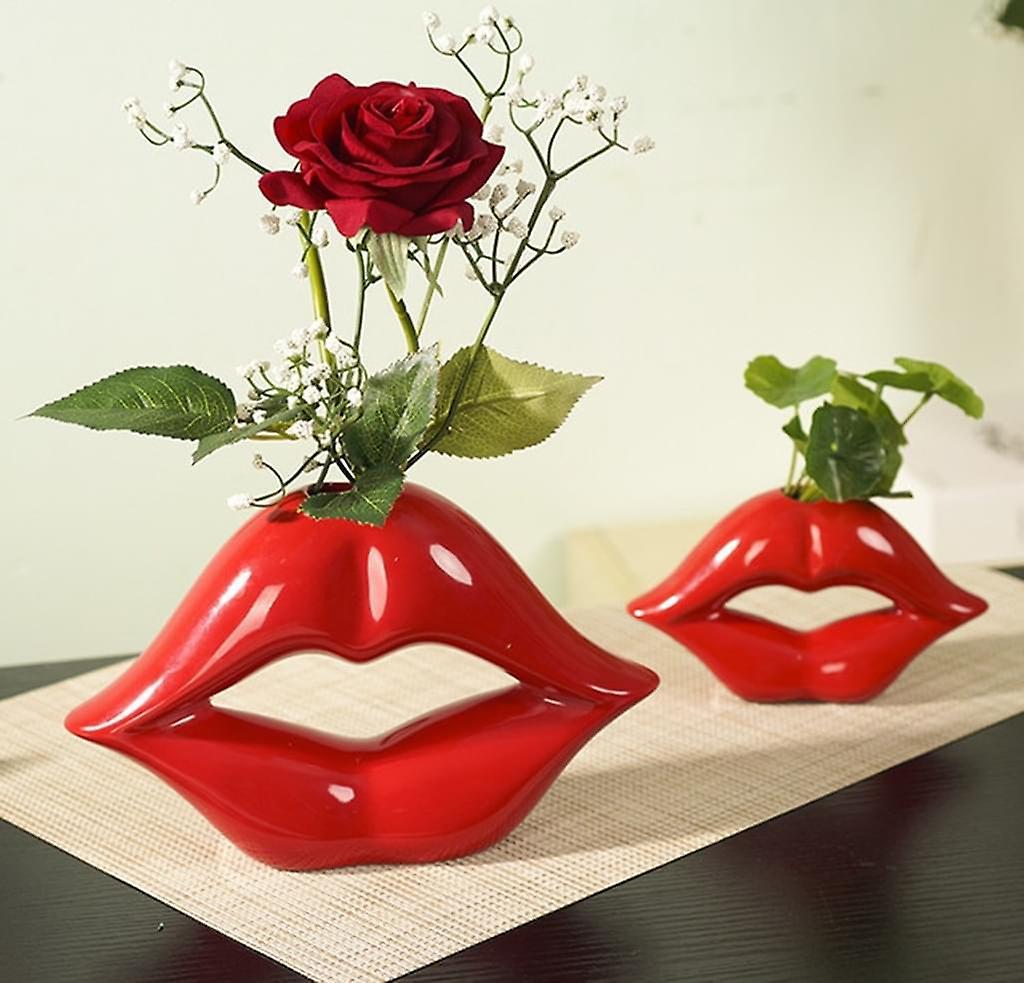 Dhrs Red Lips Vase Simple Creative Ceramic Vase Decoration European Decorative Couple Romantic