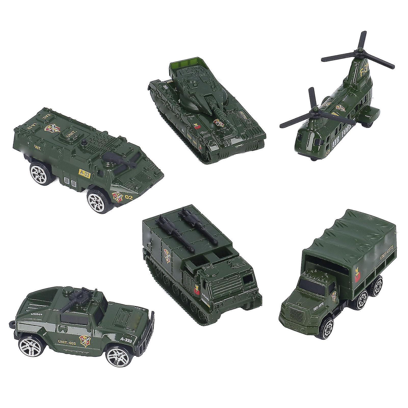 Diecast Military Vehicles 6 Pack Military Vehicles Diecast 6 Pack - Tank, Transporter, Armored Car, Helicopter - for Boys Kids Age 3+