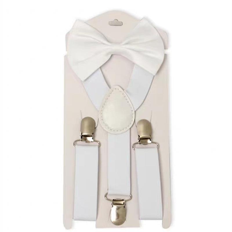 Slowmoose Children Belt Bowtie Set- Baby / Suspenders Clip-on Y-back Braces Bow Tie white