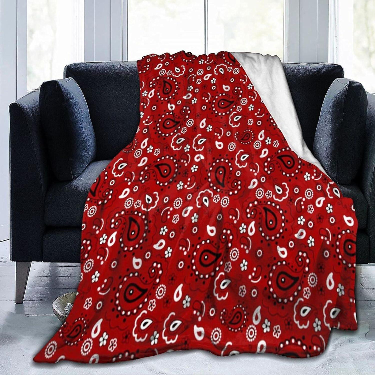 Kerota Paisley Bandana Red Flannel Fleece Throw Blankets for Bed Sofa Room Home Soft Blanket Warm All Season Throw Plush Blanket 60x50in 150x125cm