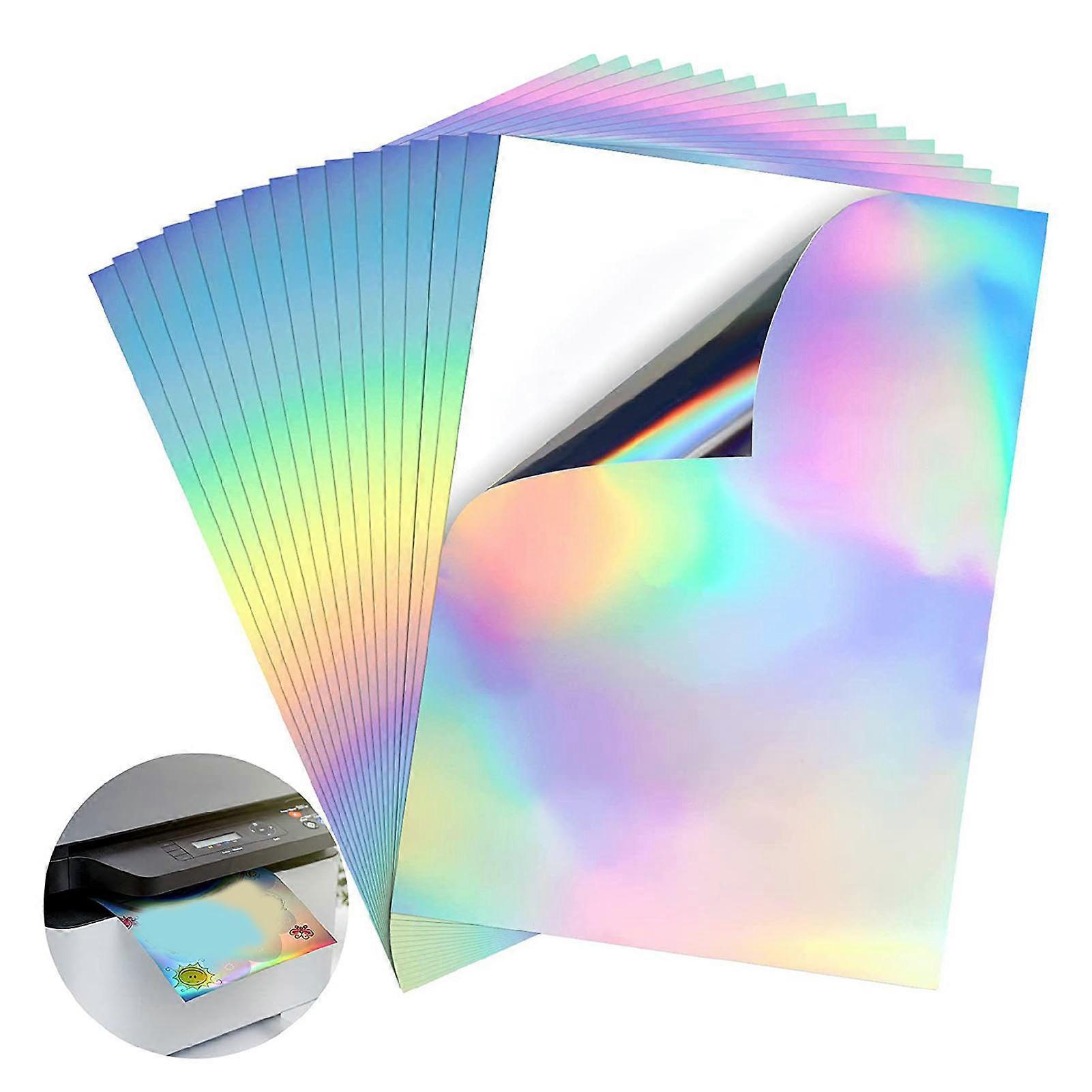 Rhafayre 22 Sheets A4 Printable Holographic Sticker Paper Waterproof Inkjet Laser Printer Holographic Stick Adhesive Paper