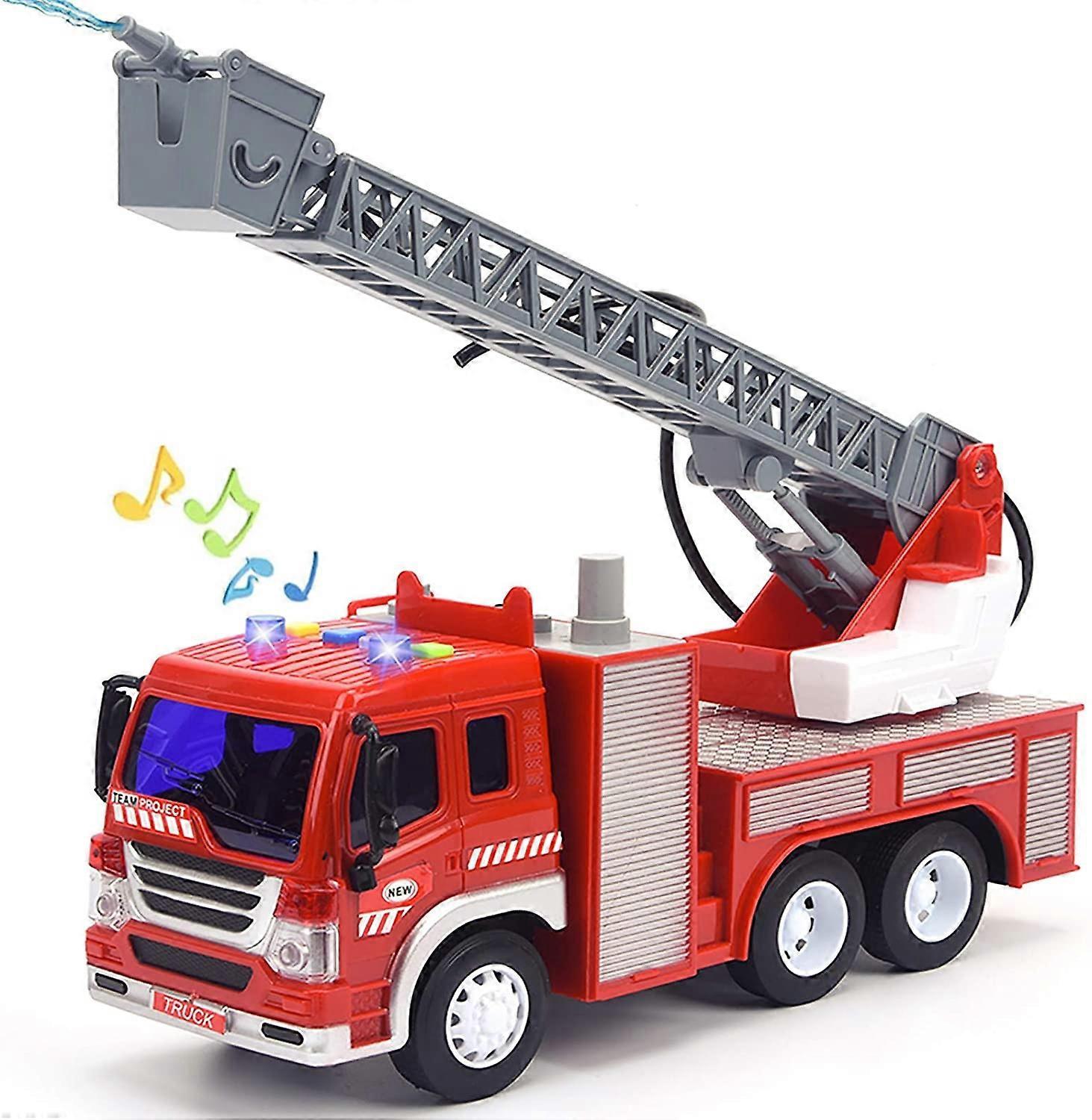 Liangnv Fire Truck Toy with Lights and Sounds, 10.5" Friction Powered Car Fire Engine Truck with Water Pump, Sirens and Extending Ladder Firefighte...