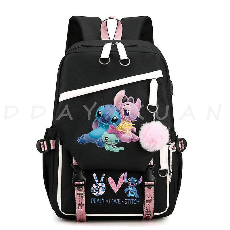 DUqi Lilo And Stitch Backpack Waterproof Bookbag Laptop Rucksack Travel USB Large Capacity Mochila School Bag For Kids Black 1