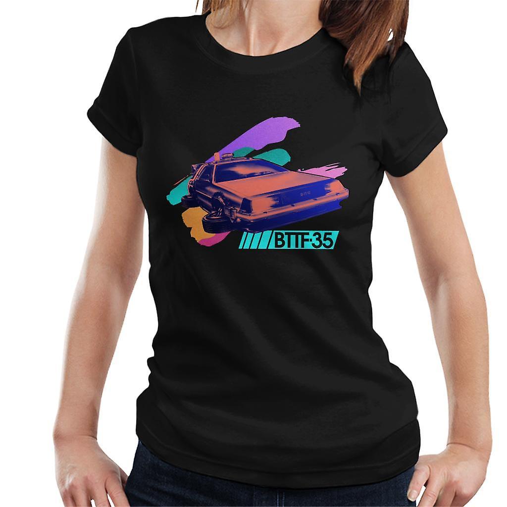 Back to the Future 35th Anniversary Delorean Flying Women's T-Shirt Black X-Large