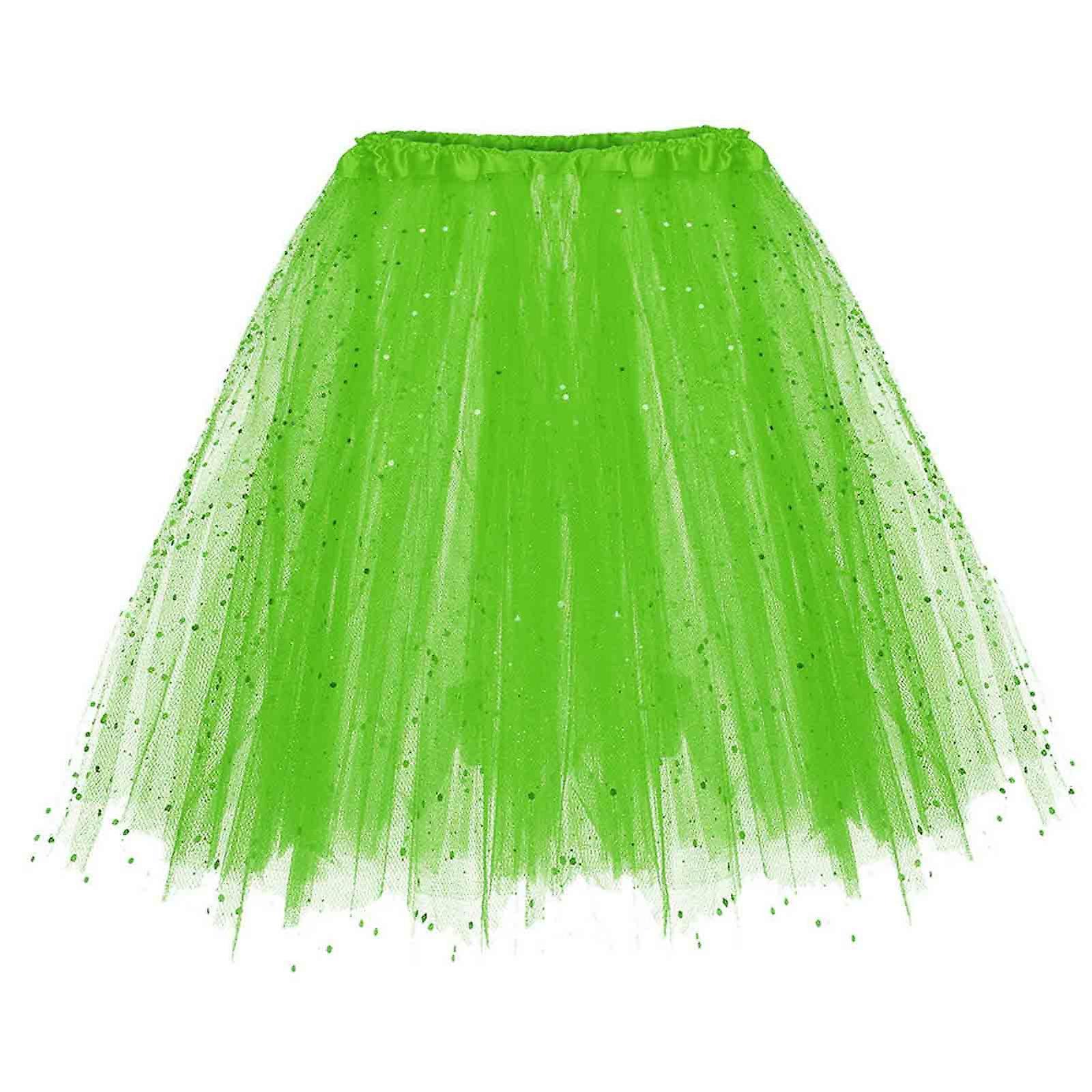 Hongy Mardi Gras 2024 Womens Paillette Elastic 3 Layered Short Skirt Adult Dancing Skirt Green Free Size