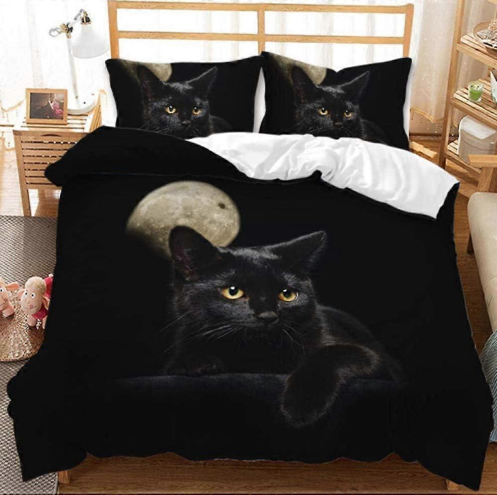 Kerota Bedding Set Duvet Covercm Black Cat and Moon Soft Microfiber Hidden Zipper Cover Double Bedding Set Duvet and Pillowcase Set 135*200 CM King...